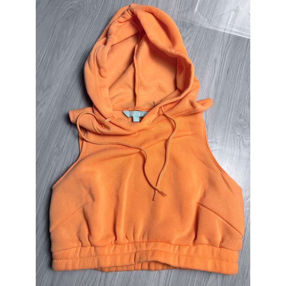 Miss Posh Tangerine Orange Sleeveless Cropped Hoodie Small